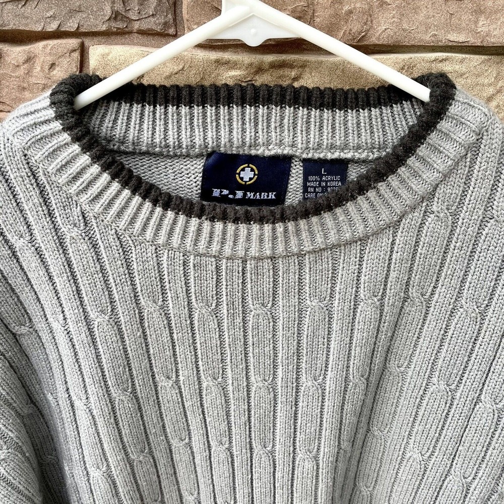 PJ Mark Crewneck Cable Knit Sweater Men's L